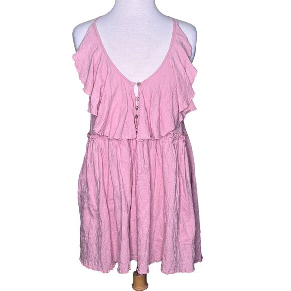 Free People FP Beach Dusty Pink Boho Racerback Mini Dress Coastal Coverup Small - Picture 1 of 11